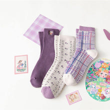 Load image into Gallery viewer, 5 Pair Purple Theme Warm Cotton Blend Crew Socks - MoSocks
