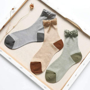 6 Pair Patchwork Transparent Cotton Crew Socks - MoSocks