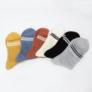 6 Pair Transparent Two Stripe Cotton Blend Crew Socks - MoSocks