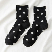 Load image into Gallery viewer, 5 Pair White Polka Dot Cotton Blend Crew Socks - MoSocks
