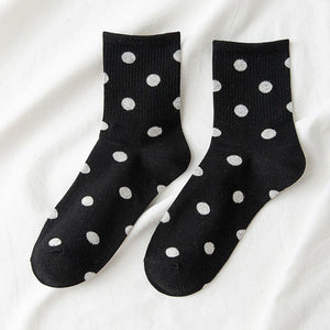 5 Pair White Polka Dot Cotton Blend Crew Socks - MoSocks