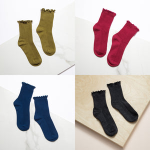 Women's Crew Socks | Ruffled Top | Solid Color | Cotton | Multi-pack | MoSocks