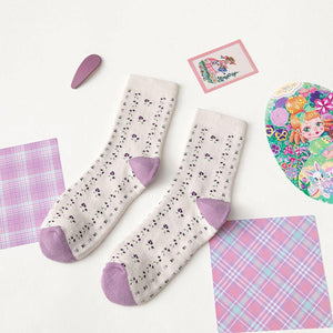 5 Pair Purple Theme Warm Cotton Blend Crew Socks - MoSocks