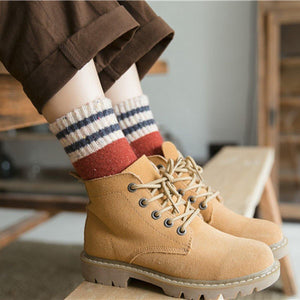5 Pair Two Stripe Patchwork Wool Warm Soft Comfy Boot Socks - MoSocks