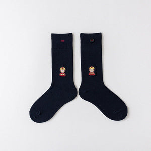 5 Pair Cartoon Embroidery Cotton Blend Crew Socks - MoSocks