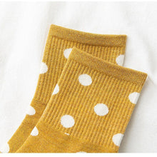 Load image into Gallery viewer, 5 Pair White Polka Dot Cotton Blend Crew Socks - MoSocks
