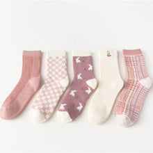 Load image into Gallery viewer, 5 Pair Pink Theme Warm Cotton Blend Crew Socks - MoSocks
