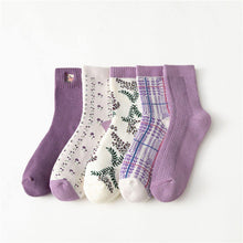Load image into Gallery viewer, 5 Pair Purple Theme Warm Cotton Blend Crew Socks - MoSocks

