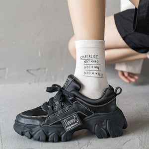 6 Pair Letter Print Simple Stylish Cotton Blend Crew Socks - MoSocks