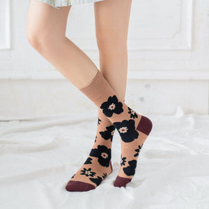 3 Pair Flower Print Stylish Cotton Blend Crew Socks - MoSocks