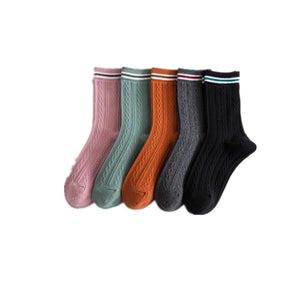5 Pair Stripe Twist Cotton Blend Crew Socks - MoSocks