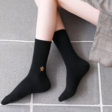 Load image into Gallery viewer, 6 Pair Moon Star Sun Embroidery Cotton Crew Socks - MoSocks
