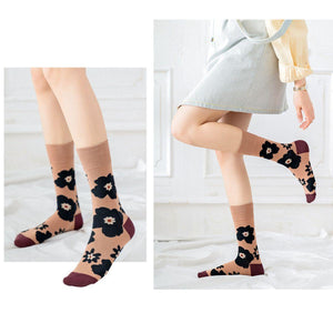 3 Pair Flower Print Stylish Cotton Blend Crew Socks - MoSocks