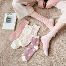 Load image into Gallery viewer, 5 Pair Pink Theme Warm Cotton Blend Crew Socks - MoSocks
