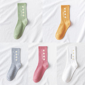 Daisy Print Cotton Blend Comfy Crew Socks - MoSocks