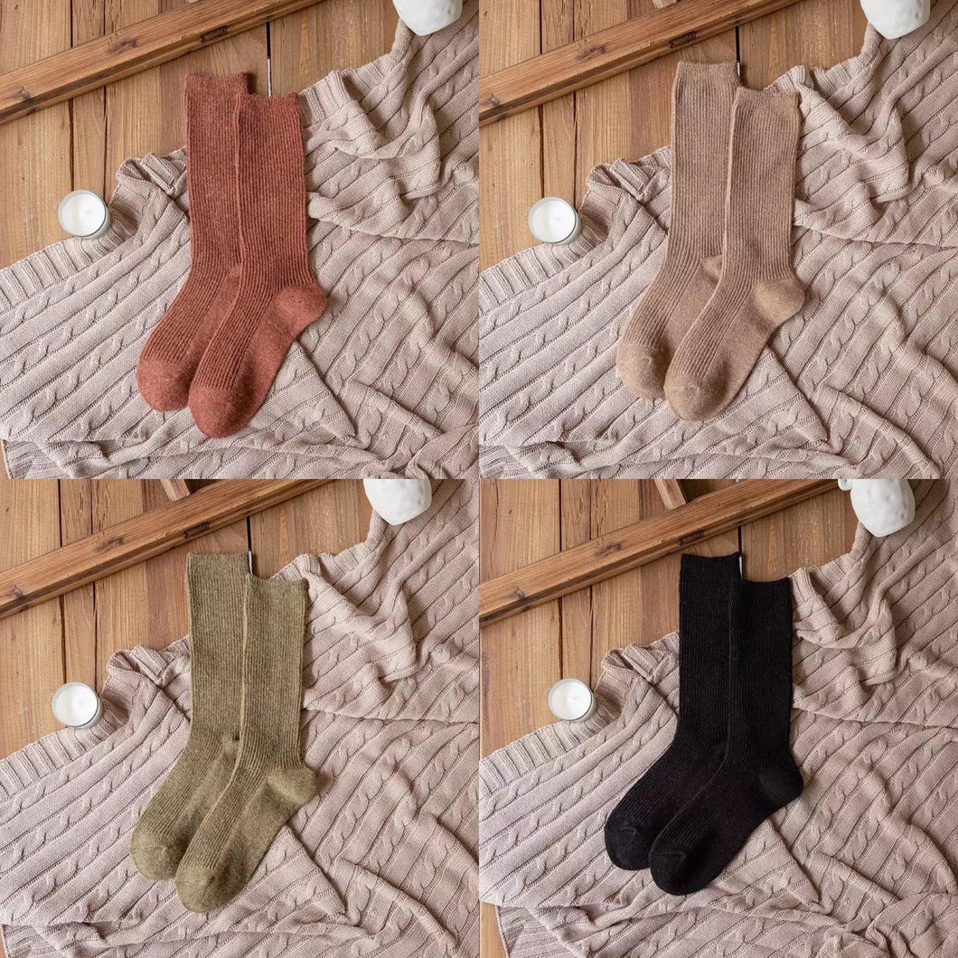 Mid Calf Thermal Solid Color Wool Blend Crew Socks - MoSocks