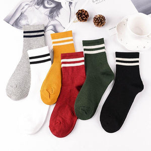 6 Pair Stripe Stylish Cotton Blend Crew Socks - MoSocks