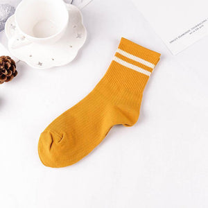 6 Pair Stripe Stylish Cotton Blend Crew Socks - MoSocks