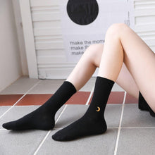 Load image into Gallery viewer, 6 Pair Moon Star Sun Embroidery Cotton Crew Socks - MoSocks
