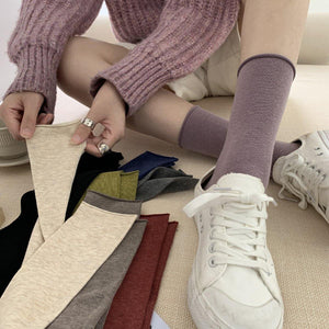 Solid Color Casual Cotton Blend Crew Socks - MoSocks