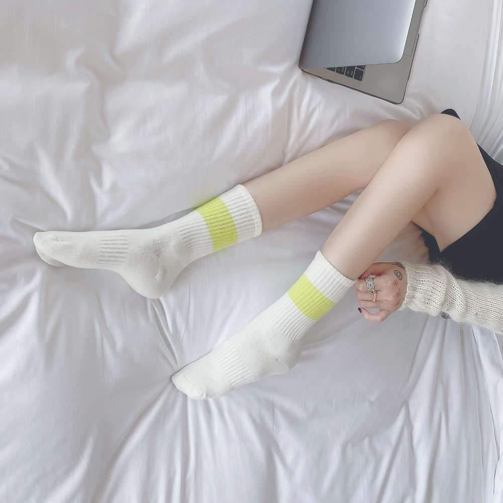 6 Pair Neon Stripe Athletic Cotton Crew Socks - MoSocks
