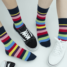 Load image into Gallery viewer, 3 Pair Rainbow Stripe Cotton Blend Crew Socks - MoSocks
