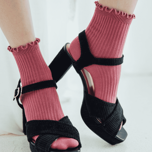 Solid Color Ruffled Top Cotton Blend Crew Socks - MoSocks