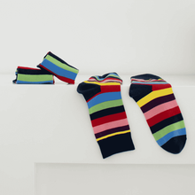 Load image into Gallery viewer, 3 Pair Rainbow Stripe Cotton Blend Crew Socks - MoSocks
