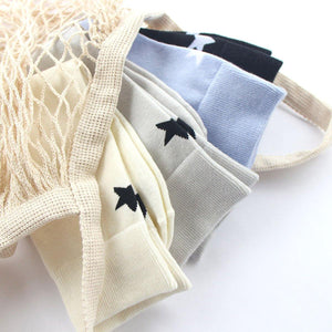 4 Pair Solid Color Star Pattern Cotton Blend Crew Socks - MoSocks