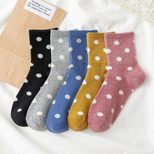 Load image into Gallery viewer, 5 Pair White Polka Dot Cotton Blend Crew Socks - MoSocks
