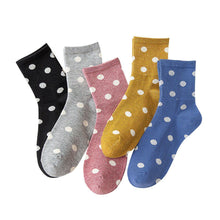 Load image into Gallery viewer, 5 Pair White Polka Dot Cotton Blend Crew Socks - MoSocks
