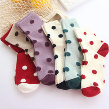 Load image into Gallery viewer, 6 Pair Patchwork Polka Dot Cotton Crew Socks - MoSocks
