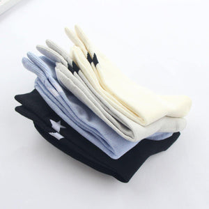 4 Pair Solid Color Star Pattern Cotton Blend Crew Socks - MoSocks