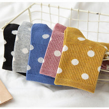 Load image into Gallery viewer, 5 Pair White Polka Dot Cotton Blend Crew Socks - MoSocks
