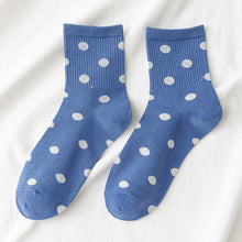 Load image into Gallery viewer, 5 Pair White Polka Dot Cotton Blend Crew Socks - MoSocks
