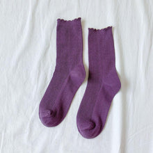 Load image into Gallery viewer, Ruffled Top Solid Color Cotton Crew Socks - MoSocks
