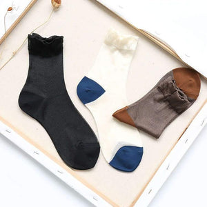 6 Pair Patchwork Transparent Cotton Crew Socks - MoSocks