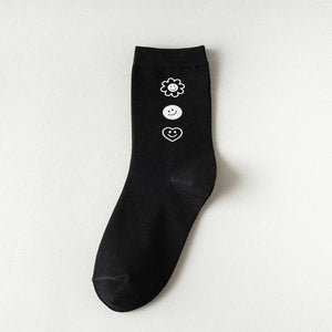 6 Pair Letter Print Simple Stylish Cotton Blend Crew Socks - MoSocks