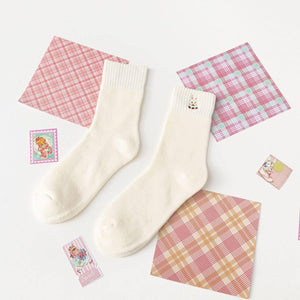 5 Pair Pink Theme Warm Cotton Blend Crew Socks - MoSocks