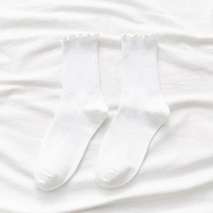 7 Pair Ruffled Top Pastel Tone Stylish Cotton Blend Crew Socks - MoSocks