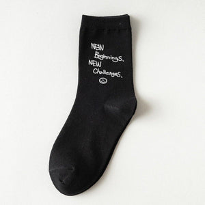 6 Pair Letter Print Simple Stylish Cotton Blend Crew Socks - MoSocks
