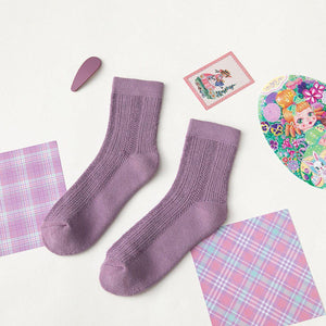 5 Pair Purple Theme Warm Cotton Blend Crew Socks - MoSocks
