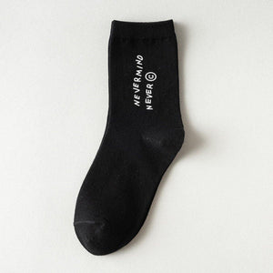 6 Pair Letter Print Simple Stylish Cotton Blend Crew Socks - MoSocks