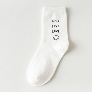 6 Pair Letter Print Simple Stylish Cotton Blend Crew Socks - MoSocks