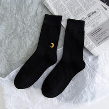 Load image into Gallery viewer, 6 Pair Moon Star Sun Embroidery Cotton Crew Socks - MoSocks

