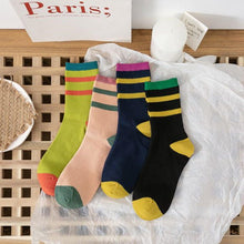 Load image into Gallery viewer, 4 Pair Cotton Blend Stripe Stylish Crew Socks - MoSocks
