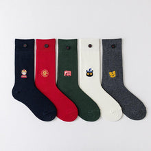 Load image into Gallery viewer, 5 Pair Cartoon Embroidery Cotton Blend Crew Socks - MoSocks
