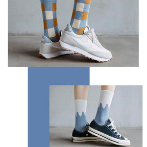 6-pair Blue White Cotton Blend Stylish Socks - MoSocks