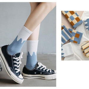 6-pair Blue White Cotton Blend Stylish Socks - MoSocks