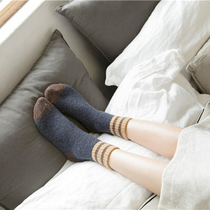 5 Pair Two Stripe Patchwork Wool Warm Soft Comfy Boot Socks - MoSocks